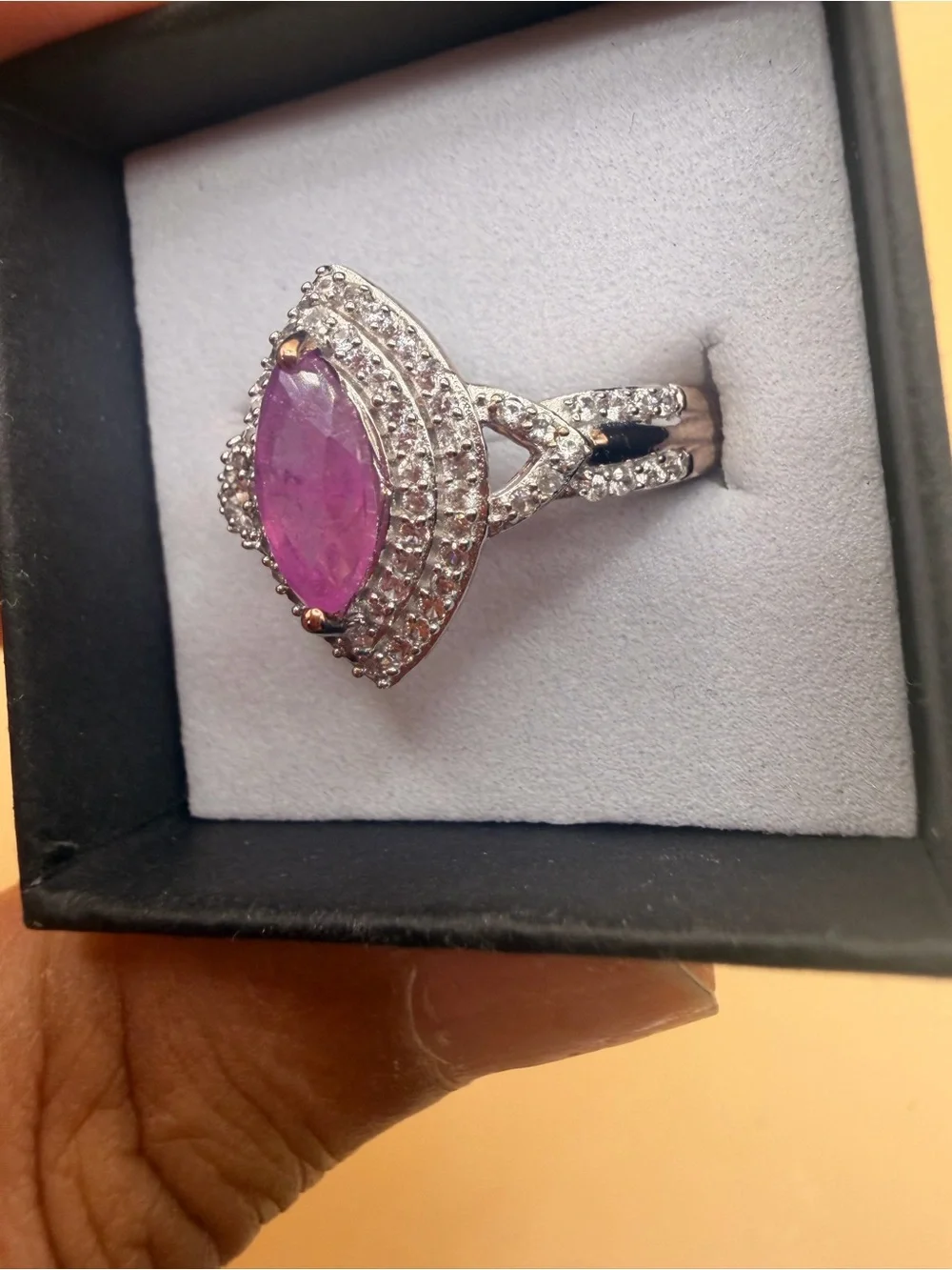 925 Sterling Silver pink Topaz & White Topaz Ring 10.25